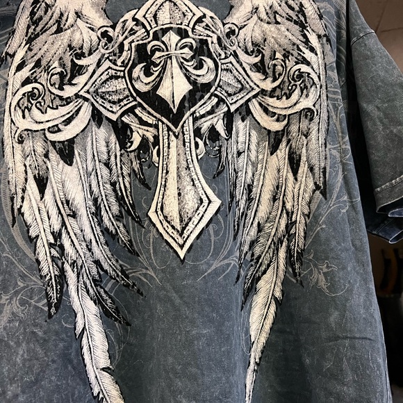 Affliction Black Short Sleeve Tee with Ornate Graphic - Picture 3 of 3